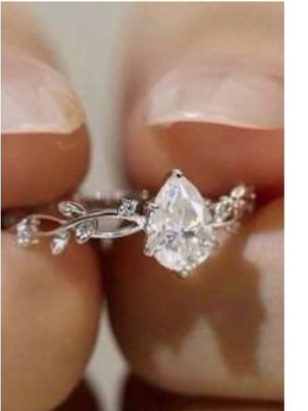 Silver Leaf Band Ring with Marquise moissanite